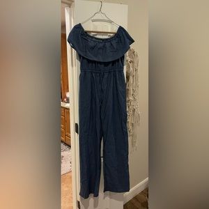 Denim off shoulder romper